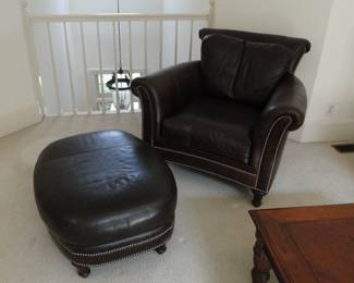 Distressed Leather bradded chair and ottoman $300