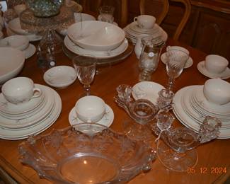 Large set of Vintage Mid Century China - Carefree True China from Syracuse, NY - Made in the USA - Finess Pattern - crystal - glassware - Fostoria - cut glass