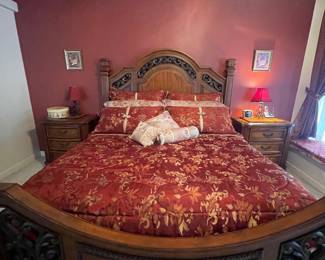 $450 King Frame / $350 King mattress / NOTE: Bed spread is not for sale. The mattress, box spring, head/foot boards are for sale.