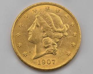 #705 • 1907 $20 Liberty Head Double Eagle Gold Coin, 1oz
