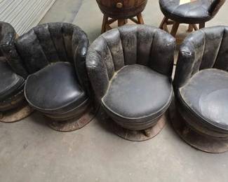 #2020 • (4) Leather Wooden Barrel Chairs
