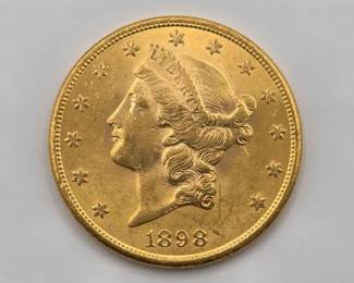 #693 • 1898 $20 Liberty Head Double Eagle Gold Coin, 1oz
