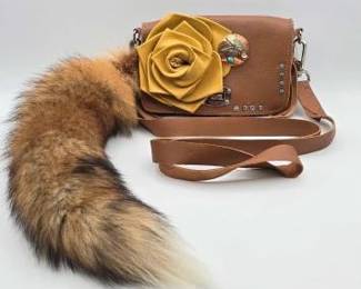 #1810 • Rowdy Rose Brown Leather Crossbody Bag with Fox Tail
