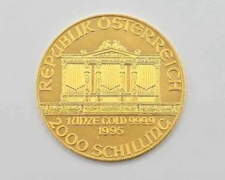 #607 • (1995) 2000 Schilling Vienna Philharmonic .999 Fine Gold Coin
