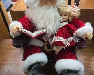#2622 • Santa Clause and Little Girl Doll Sitting on Chair Decoration
