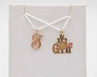 #774 • (2) 14K "T" & "I Heart Golf" Gold Pendants, 1.47g

