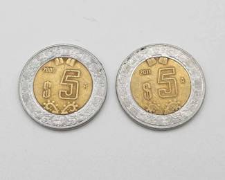 #1704 • (2) 2000 & 2011 Mexico $5 Peso Coins
