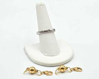 #908 • Sterling Silver Diamond Ring & (2) Gold Dipped Magnetic Clasp Converters, 5.75g
