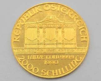 #601 • (1990) 2000 Schilling Vienna Philharmonic .999 Fine Gold Coin

