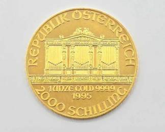 #605 • (1995) 2000 Schilling Vienna Philharmonic .999 Fine Gold Coin
