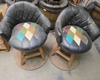 #2022 • (2) Leather Barrell Bar Stools

