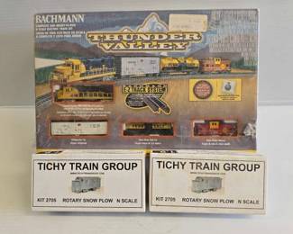 #8074 • Bachmann N-Scale Thunder Valley Model Train Set and (2) Tichy Train Group N-Scale Rotary Snow Plows
