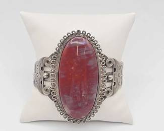 #910 • Sterling Silver Cuff with Large Semi-Precious Stone, 74g
