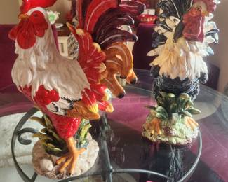 Three Ceramic French Roosters