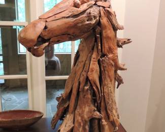 DRIFTWOOD HORSE HEAD TABLE SCULPTURE  (37” tall – 36.5” wide / base 21” wide)