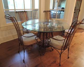 Metal & Upholstered Dining Table w/ Glass Top