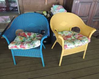  6 count Colorful Barrel Back Faux Wicker Chairs with Wing Arms, 
  