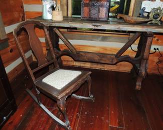 Nursing Rocker, Solid Sofa/Hal Table with Metal Studs, Misc items