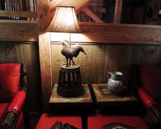 Metal and Wood Rooster Lamp