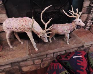 MY SWANKY HOME Embroidered White Fabric Deer Statue | 28" Antlers Holiday both together