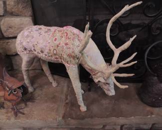 MY SWANKY HOME Embroidered White Fabric Deer Statue | 28" Antlers Holiday 1 of 2