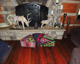 Three Triangle Woven Covering Foot Stools Made in Turkey, 

