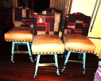 Set of 4 Old Hickory Tannery Multi Leather Swivel Counter Stool
