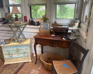 Antique woven hand painted chair, 1900’s deck , 