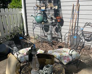 Iron decor, vintage patio furniture, and decor, unique pieces 