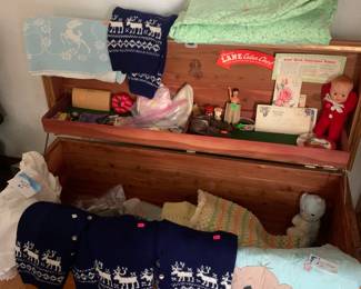 Lane cedar chest with vintage contents