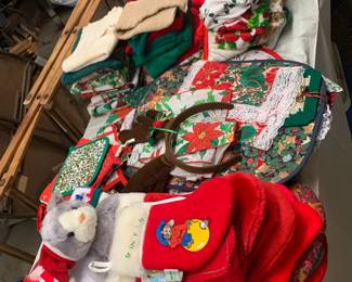 Plenty of vintage Christmas, in garage basement, and LR