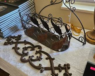 Assorted Iron Planters and decor
