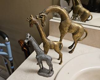 Brass & pewter giraffe figures 