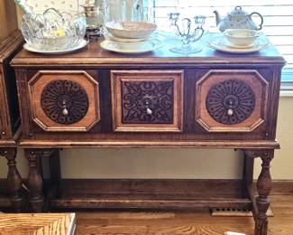 Antique Carved Wood Small Sideboard