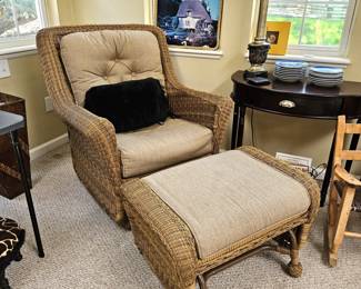 Wicker Patio Glider and Ottoman w/  Sunbrela cushions