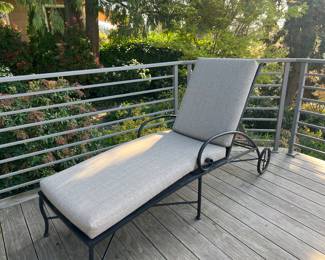 $600 Summer Classics Wrought Iron mesh, adjustable chaise lounge with wheels. Includes cushions. $1,200 new available for online presale purchase only will not be at the sale. Please inquire with questions..