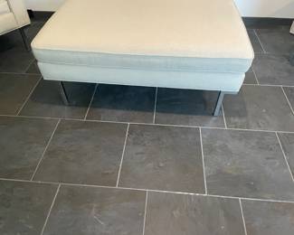 View of ottoman sold as a set with the club chairs. Ottoman measures 48” X 31” X 18.5”h