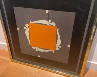 $420 Ernest Trova serigraph “Four Figures on Orange Square” 26” sq.