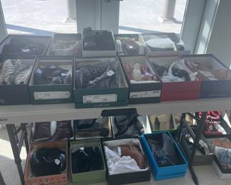 Lots of shoes…size 6 to 8 1/2. Donald Pliner, Paul Green, Ash, Stuart Weitzman, Chanel, Jeffrey Campbell, Eileen Fisher and more! Available for in person purchase Friday and Saturday