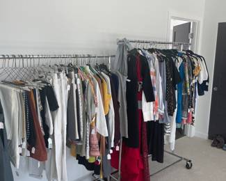 Women’s clothing smalls and mediums available for in person purchase Friday and Saturday.