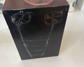 $160 Ales Mitchell “Black Ladder” hand painted wooden box. 8” x 12”