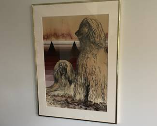 $120 Afghan Hounds by Rod Cary circa 1977. 21w X 29h
