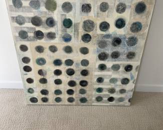 $680 Kappy Trigg mixed media collage. 36” sq. X 2” d.