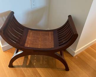 $120 Curved wood bench. 29.5”w X 14.5”d X 22.5”h.