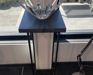 $90 Polished granite and metal table. 12” sq. X 31.5”h