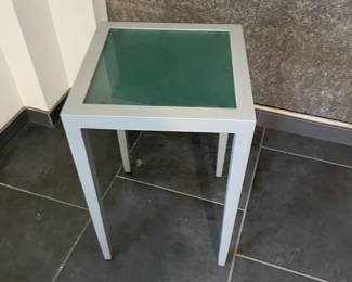 $60 McGuire Architype frosted glass table. 13.5” sq. X 22”h.