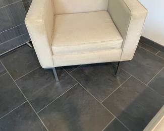 $860 One of a pair of Design Within Reach club chairs and oversized ottoman/coffee table. Chairs are 31.5”w X 30”d X 30.5”h. (Some slight use spots that can easily be cleaned)