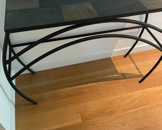 $140 Slate and iron console table. 47”w X 14.5”d X 30”h.