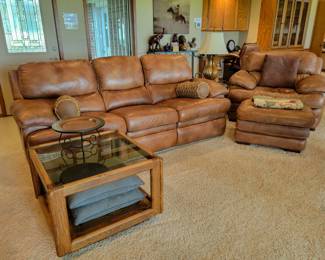 Leather sofa, chair, and ottoman