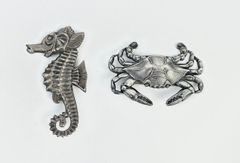 Fine Sterling Silver Crab & Seahorse Ocean Inspired Pin Brooches - 14 Grams

